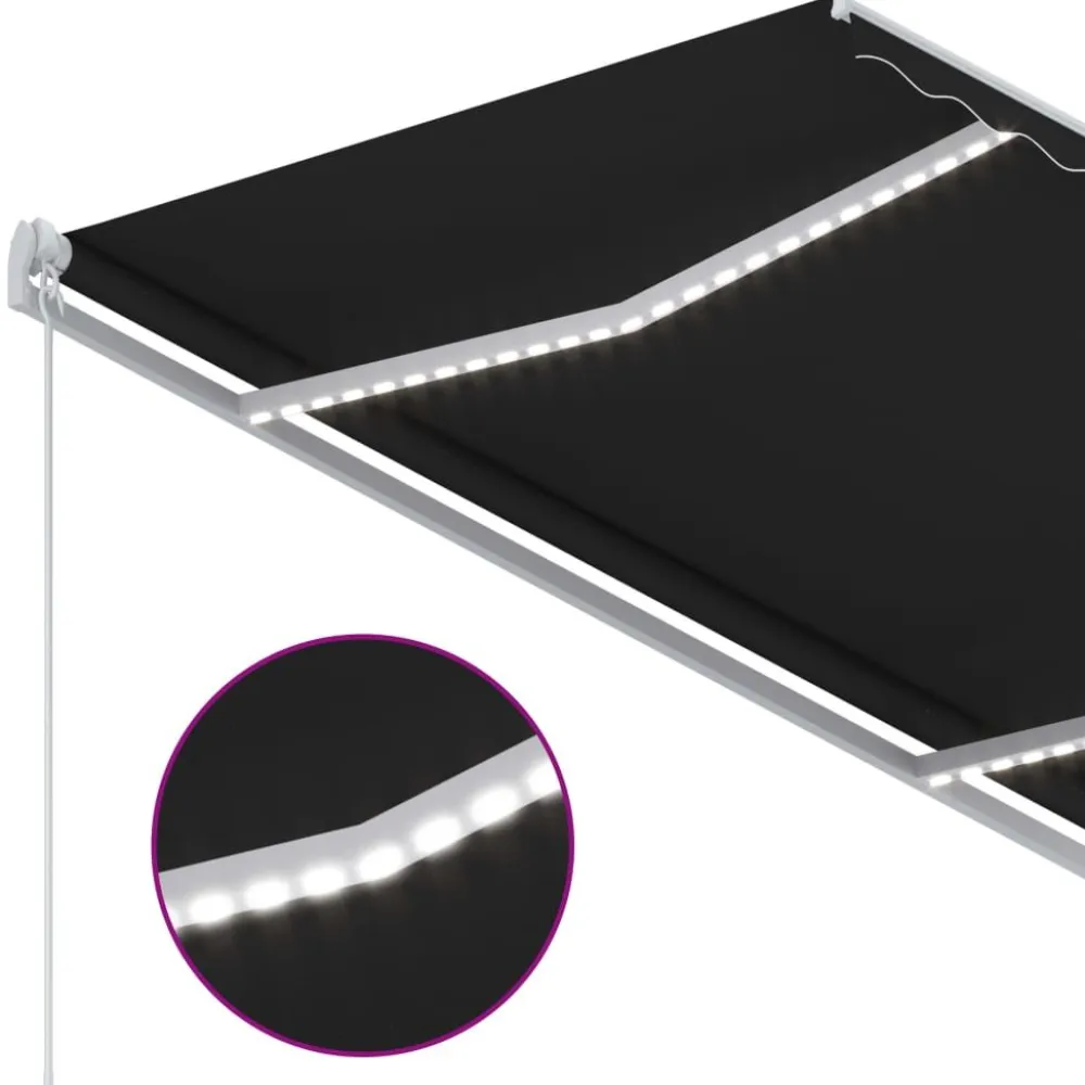 FinePRICE Sisäänkelattava markiisi 2 LEDillä 300x250cm sininen/valkoinen