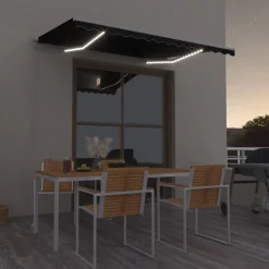 FinePRICE Sisäänkelattava markiisi 2 LEDillä 300x250cm sininen/valkoinen