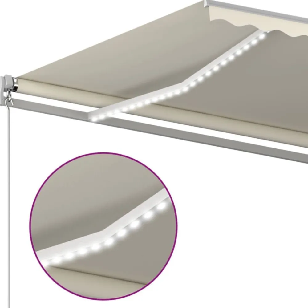 FinePRICE Sisäänkelattava markiisi 2 LEDillä 300x250cm sininen/valkoinen