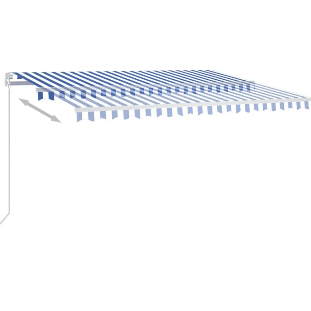 FinePRICE Sisäänkelattava markiisi 2 LEDillä 300x250cm sininen/valkoinen