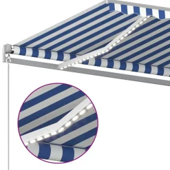 FinePRICE Sisäänkelattava markiisi 2 LEDillä 300x250cm sininen/valkoinen