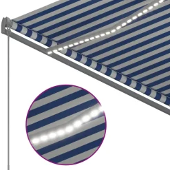 FinePRICE Sisäänkelattava markiisi 2 LEDillä 300x250cm sininen/valkoinen