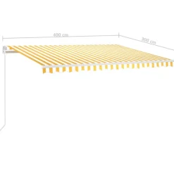 FinePRICE Sisäänkelattava markiisi 2 LEDillä 300x250cm sininen/valkoinen
