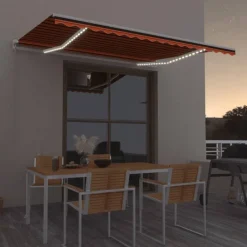 FinePRICE Sisäänkelattava markiisi 2 LEDillä 300x250cm sininen/valkoinen