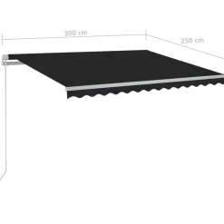 FinePRICE Sisäänkelattava markiisi 2 LEDillä 300x250cm sininen/valkoinen