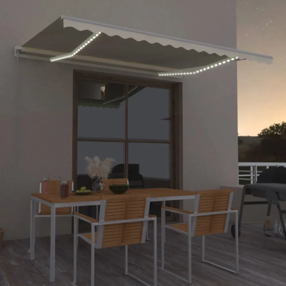 FinePRICE Sisäänkelattava markiisi 2 LEDillä 300x250cm sininen/valkoinen