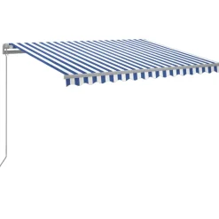 FinePRICE Sisäänkelattava markiisi 2 LEDillä 300x250cm sininen/valkoinen