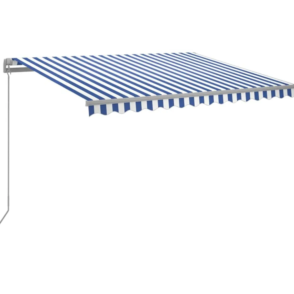 FinePRICE Sisäänkelattava markiisi 2 LEDillä 300x250cm sininen/valkoinen