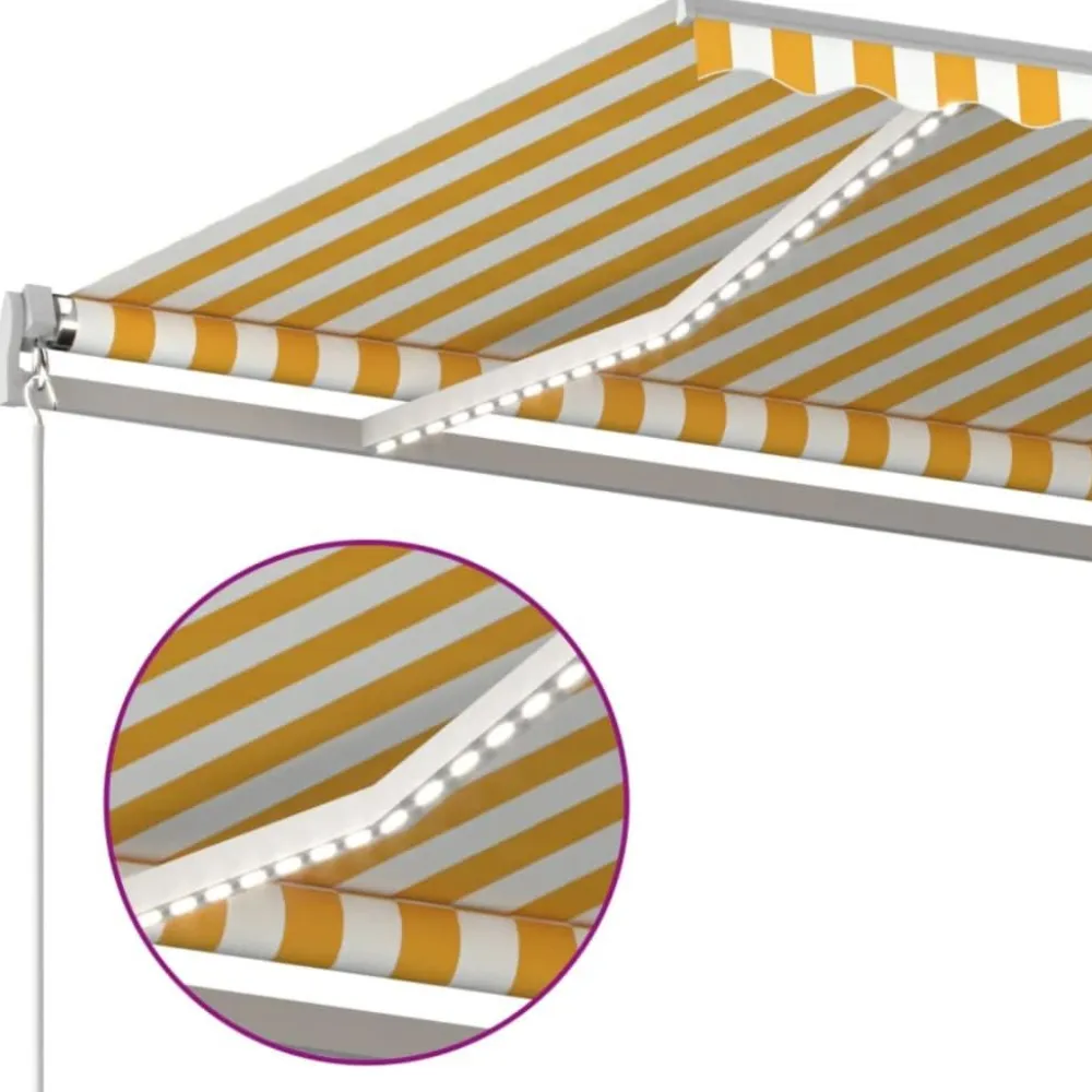 FinePRICE Sisäänkelattava markiisi 2 LEDillä 300x250cm sininen/valkoinen