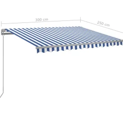 FinePRICE Sisäänkelattava markiisi 2 LEDillä 300x250cm sininen/valkoinen