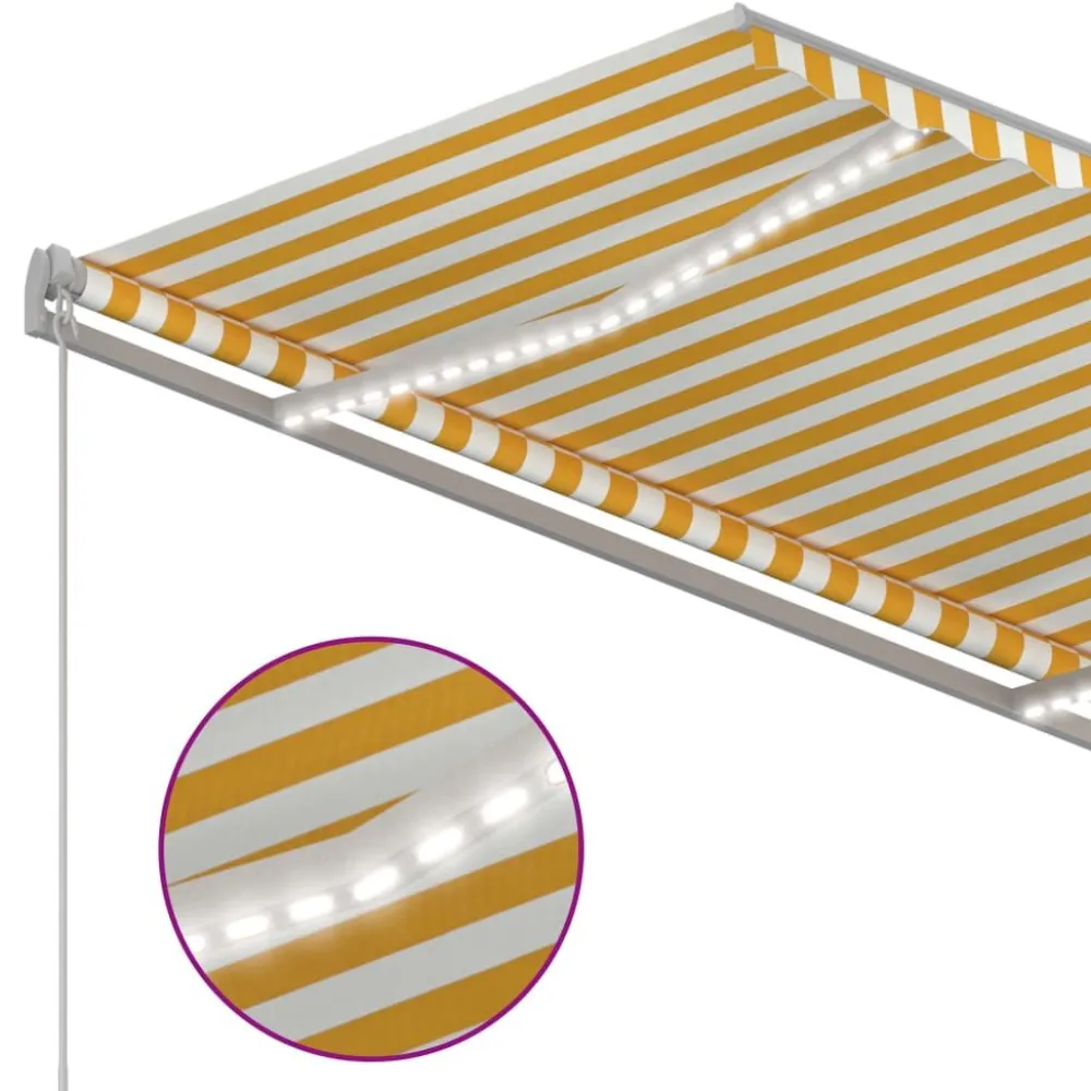 FinePRICE Sisäänkelattava markiisi 2 LEDillä 300x250cm sininen/valkoinen