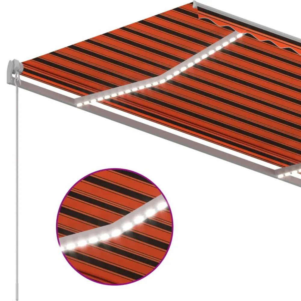 FinePRICE Sisäänkelattava markiisi 2 LEDillä 300x250cm sininen/valkoinen