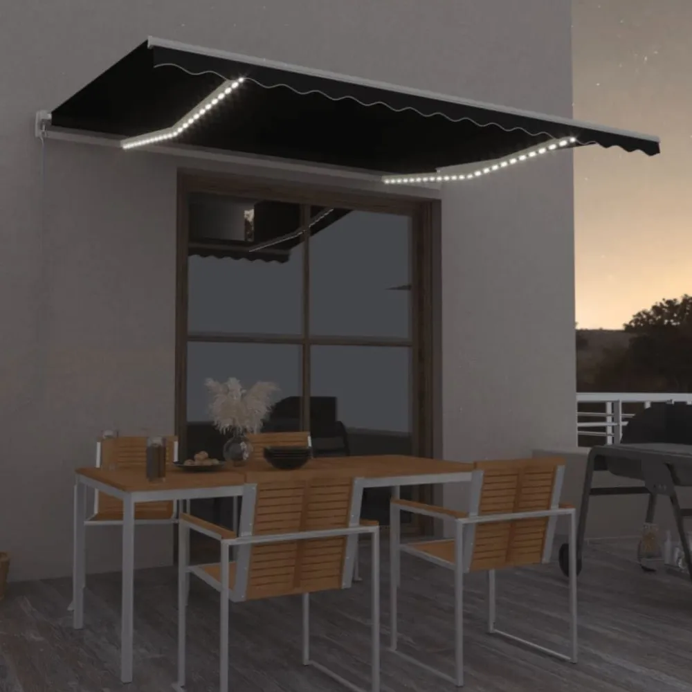 FinePRICE Sisäänkelattava markiisi 2 LEDillä 300x250cm sininen/valkoinen