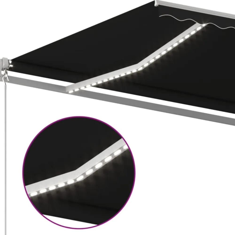 FinePRICE Sisäänkelattava markiisi 2 LEDillä 300x250cm sininen/valkoinen