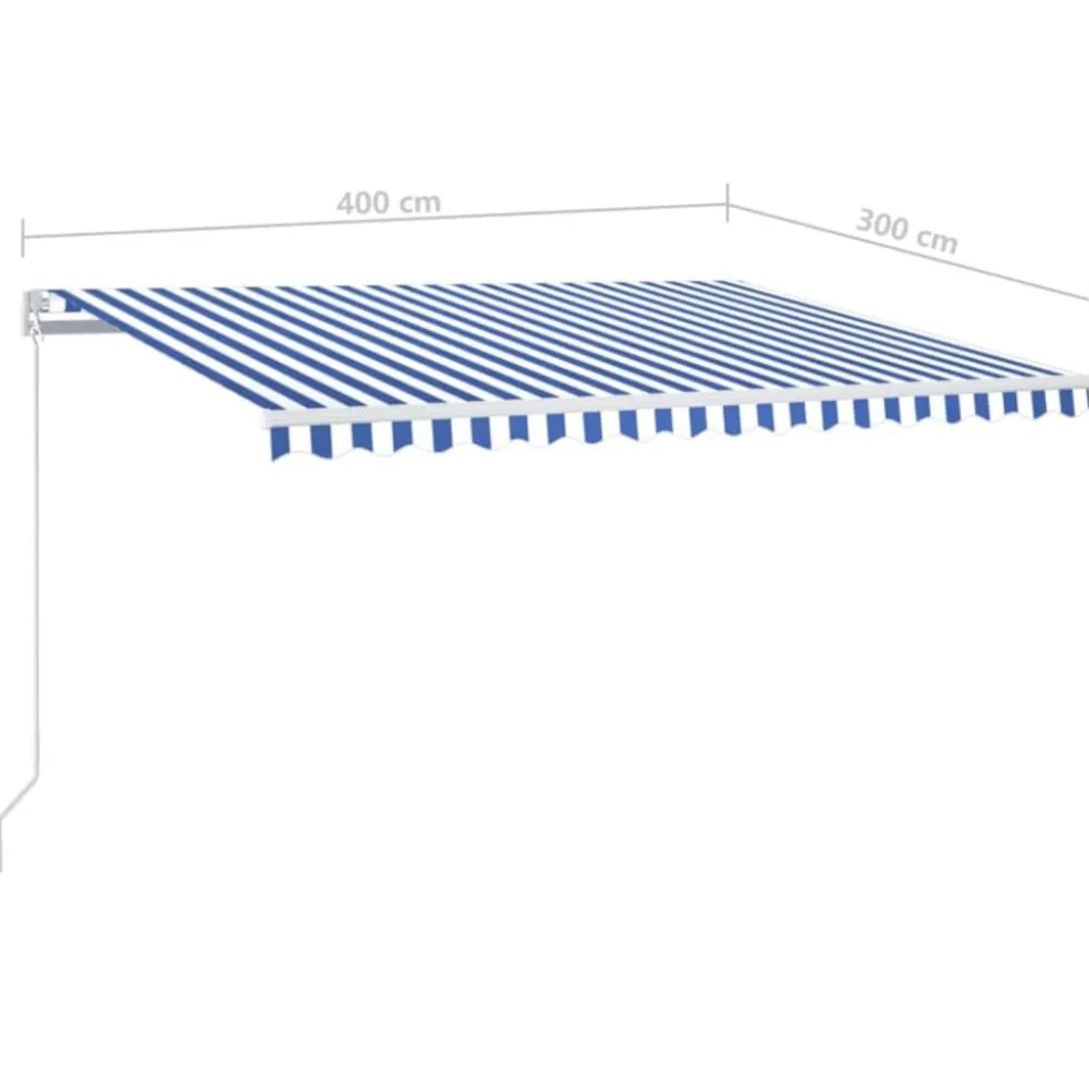 FinePRICE Sisäänkelattava markiisi 2 LEDillä 300x250cm sininen/valkoinen