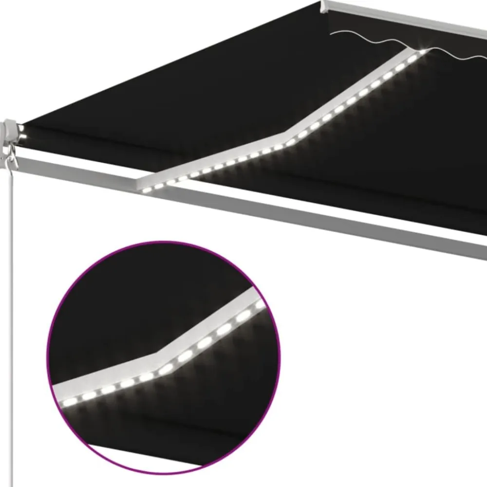 FinePRICE Sisäänkelattava markiisi 2 LEDillä 300x250cm sininen/valkoinen