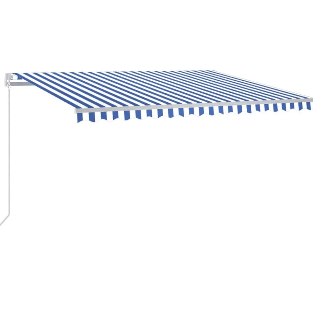 FinePRICE Sisäänkelattava markiisi 2 LEDillä 300x250cm sininen/valkoinen