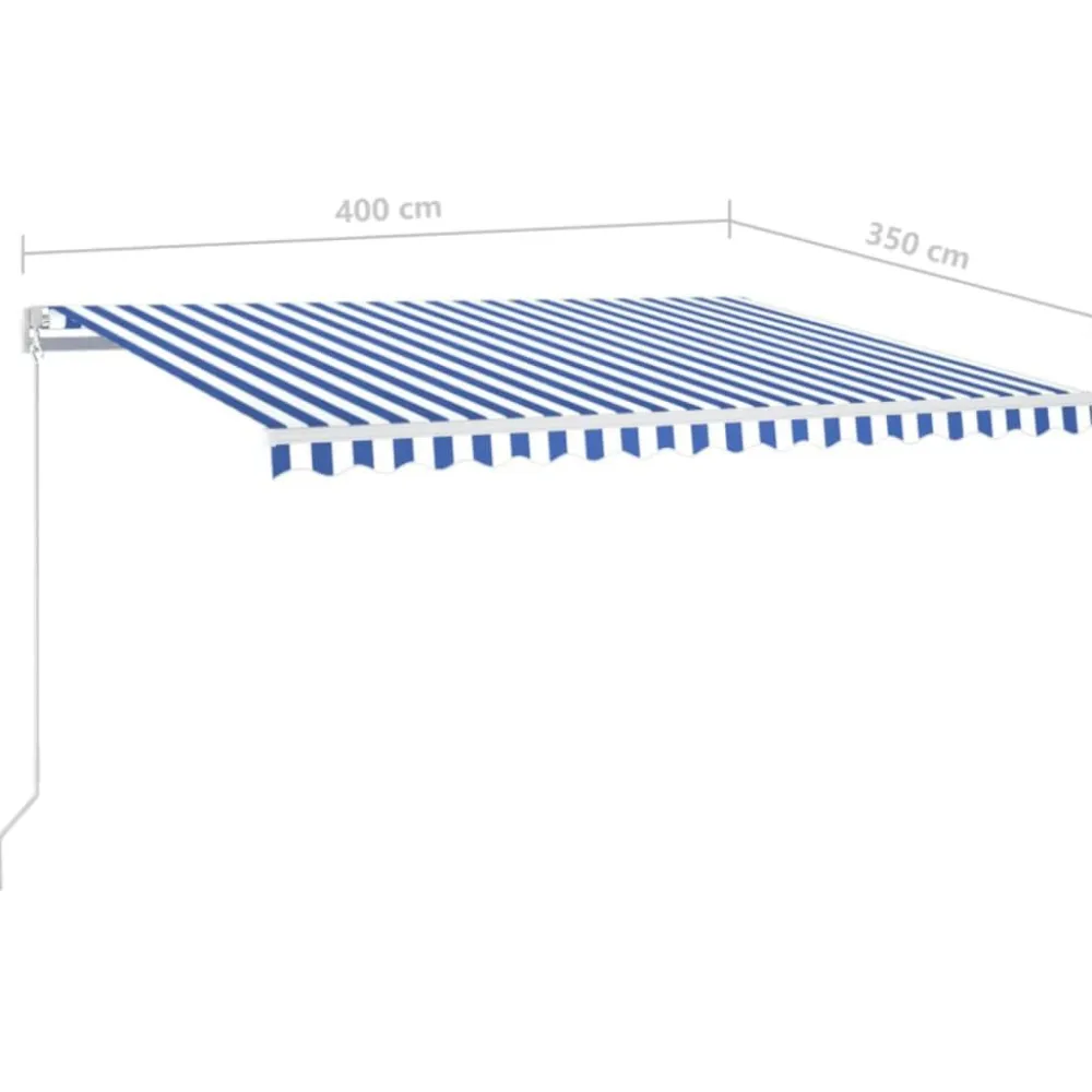 FinePRICE Sisäänkelattava markiisi 2 LEDillä 300x250cm sininen/valkoinen