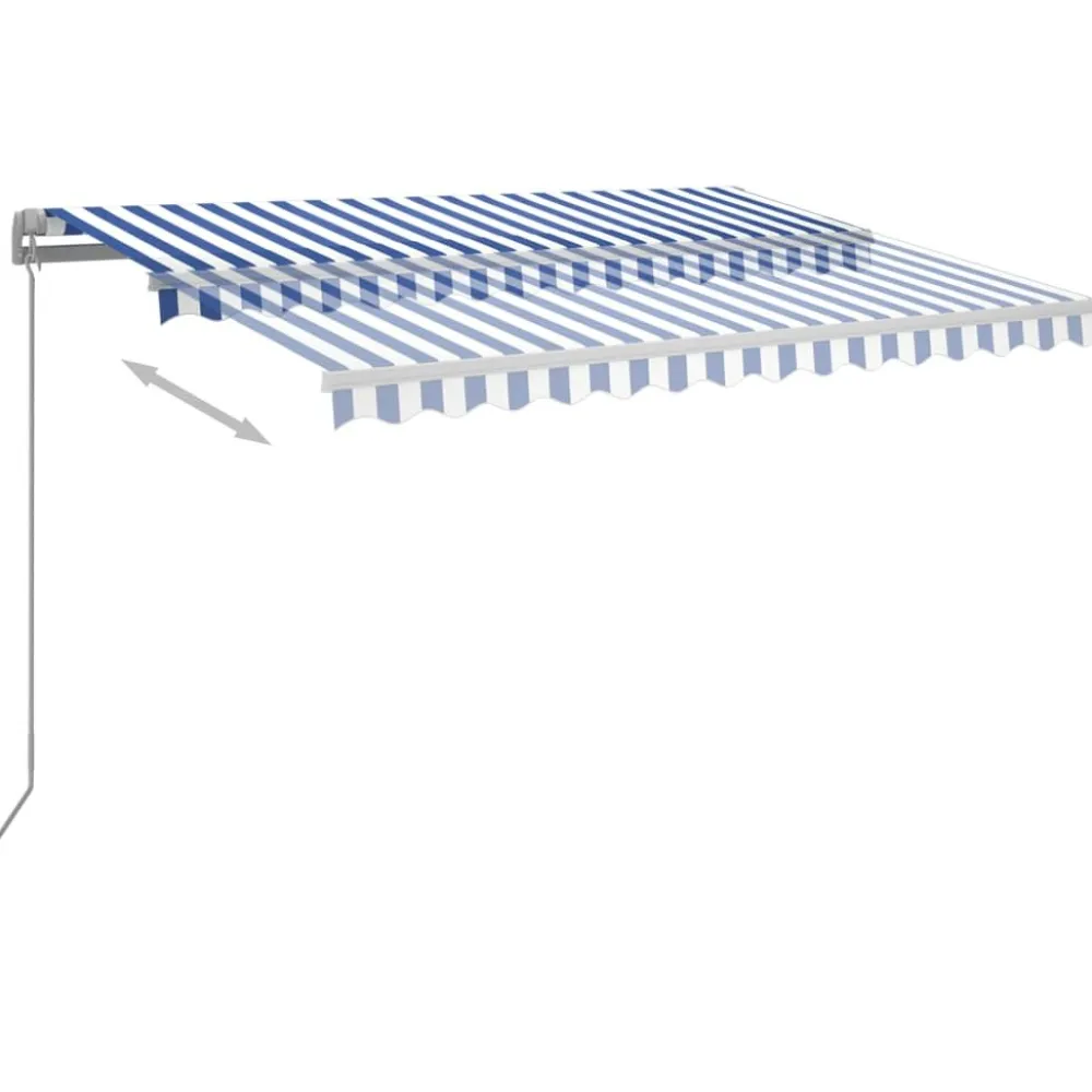 FinePRICE Sisäänkelattava markiisi 2 LEDillä 300x250cm sininen/valkoinen