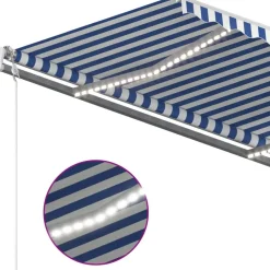 FinePRICE Sisäänkelattava markiisi 2 LEDillä 300x250cm sininen/valkoinen