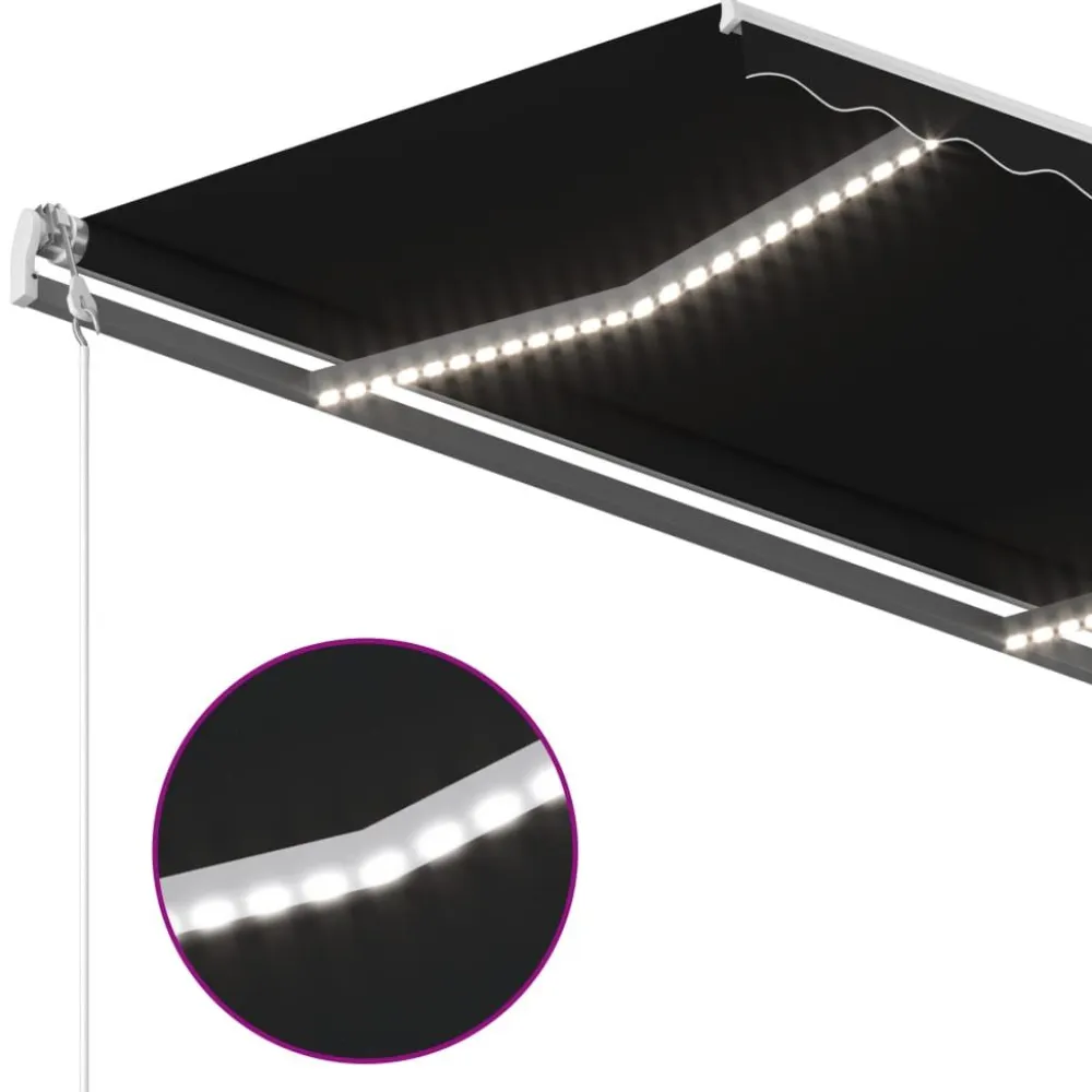 FinePRICE Sisäänkelattava markiisi 2 LEDillä 300x250cm sininen/valkoinen