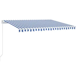 FinePRICE Sisäänkelattava markiisi 2 LEDillä 300x250cm sininen/valkoinen