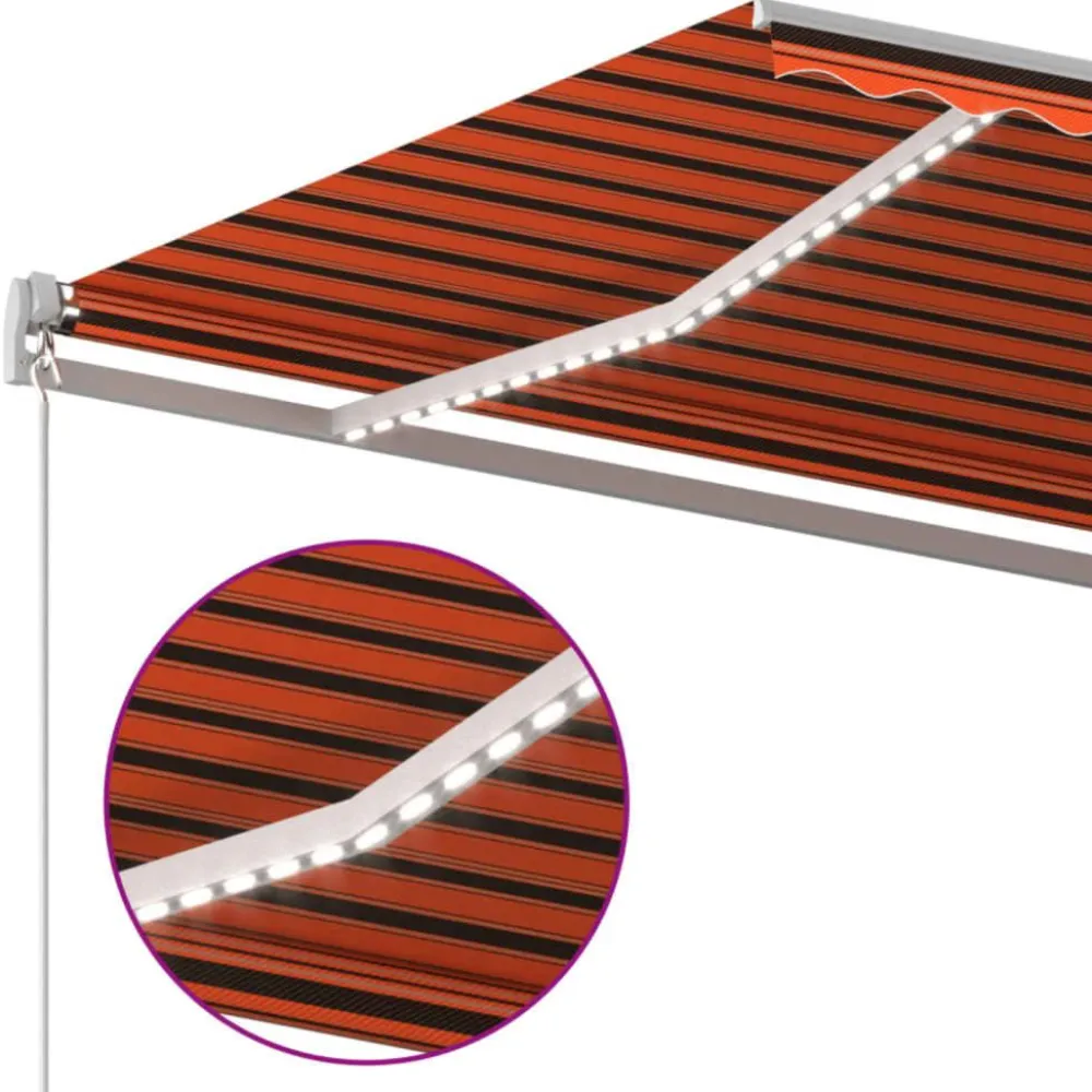 FinePRICE Sisäänkelattava markiisi 2 LEDillä 300x250cm sininen/valkoinen