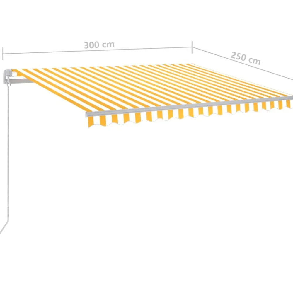 FinePRICE Sisäänkelattava markiisi 2 LEDillä 300x250cm sininen/valkoinen