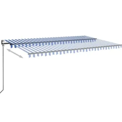 Outlet FinePRICE Sisäänkelattava markiisi 2 LED/tuulisensori 300x250 cm sininen/valkoinen