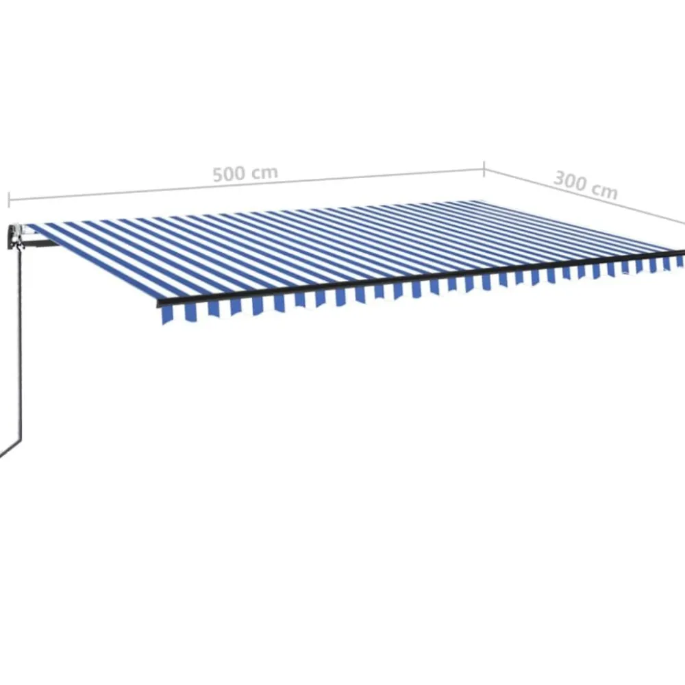 Outlet FinePRICE Sisäänkelattava markiisi 2 LED/tuulisensori 300x250 cm sininen/valkoinen
