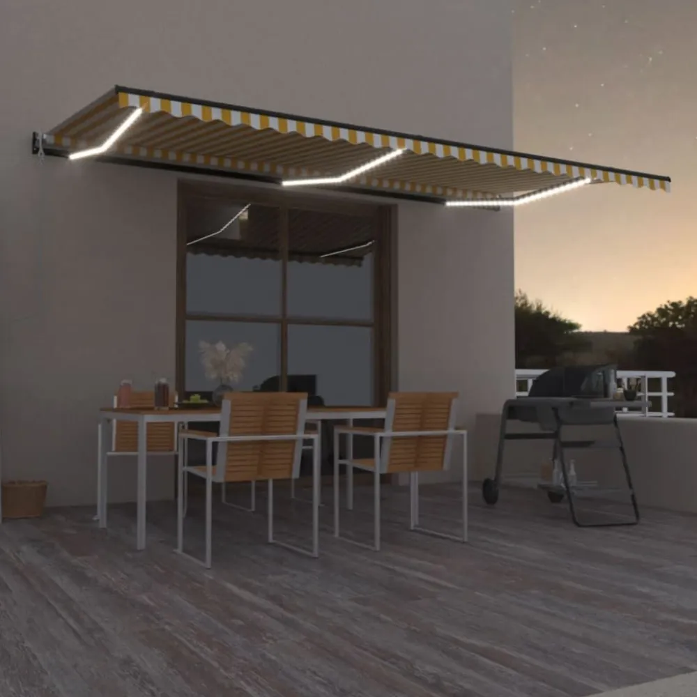 Outlet FinePRICE Sisäänkelattava markiisi 2 LED/tuulisensori 300x250 cm sininen/valkoinen