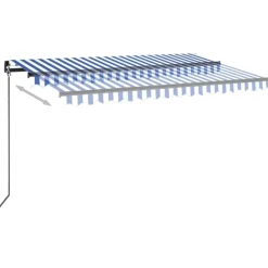 Outlet FinePRICE Sisäänkelattava markiisi 2 LED/tuulisensori 300x250 cm sininen/valkoinen