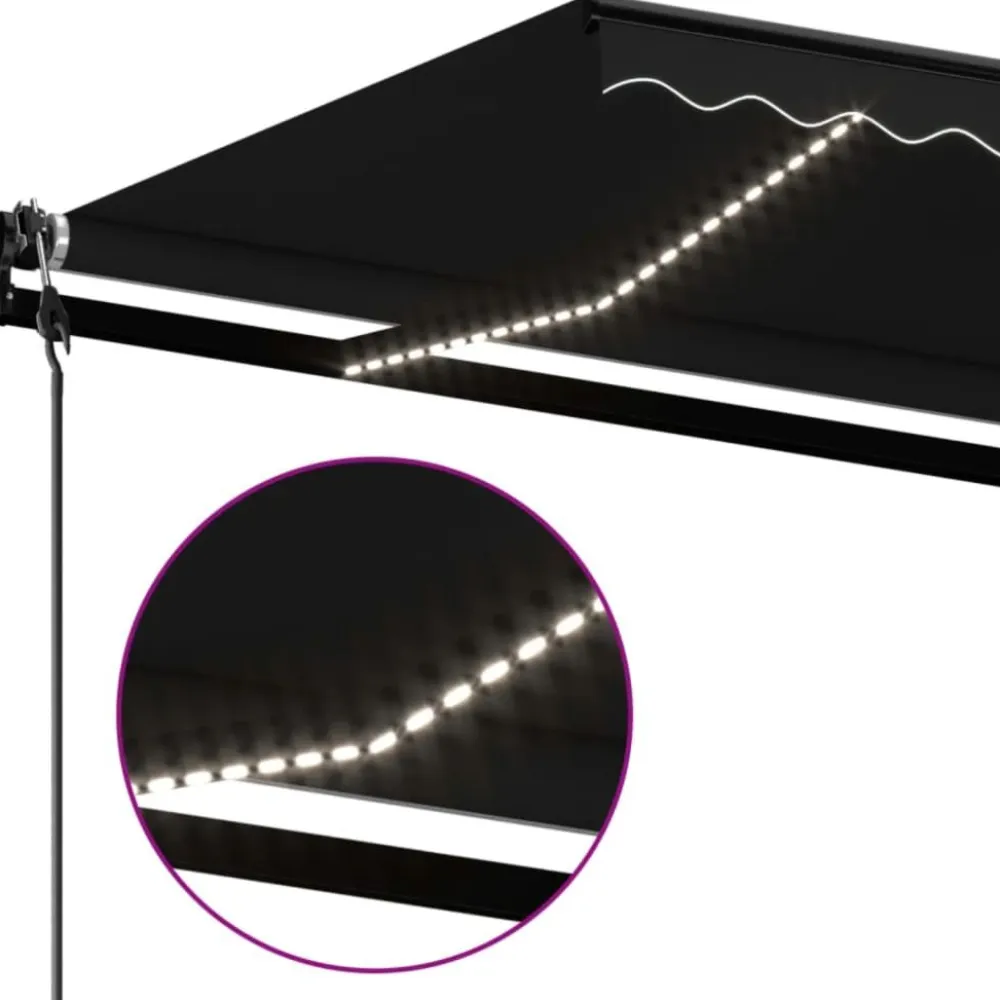 Outlet FinePRICE Sisäänkelattava markiisi 2 LED/tuulisensori 300x250 cm sininen/valkoinen