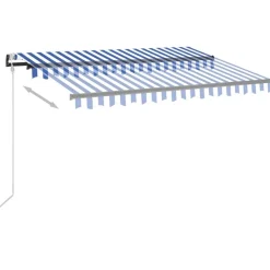 Outlet FinePRICE Sisäänkelattava markiisi 2 LED/tuulisensori 300x250 cm sininen/valkoinen