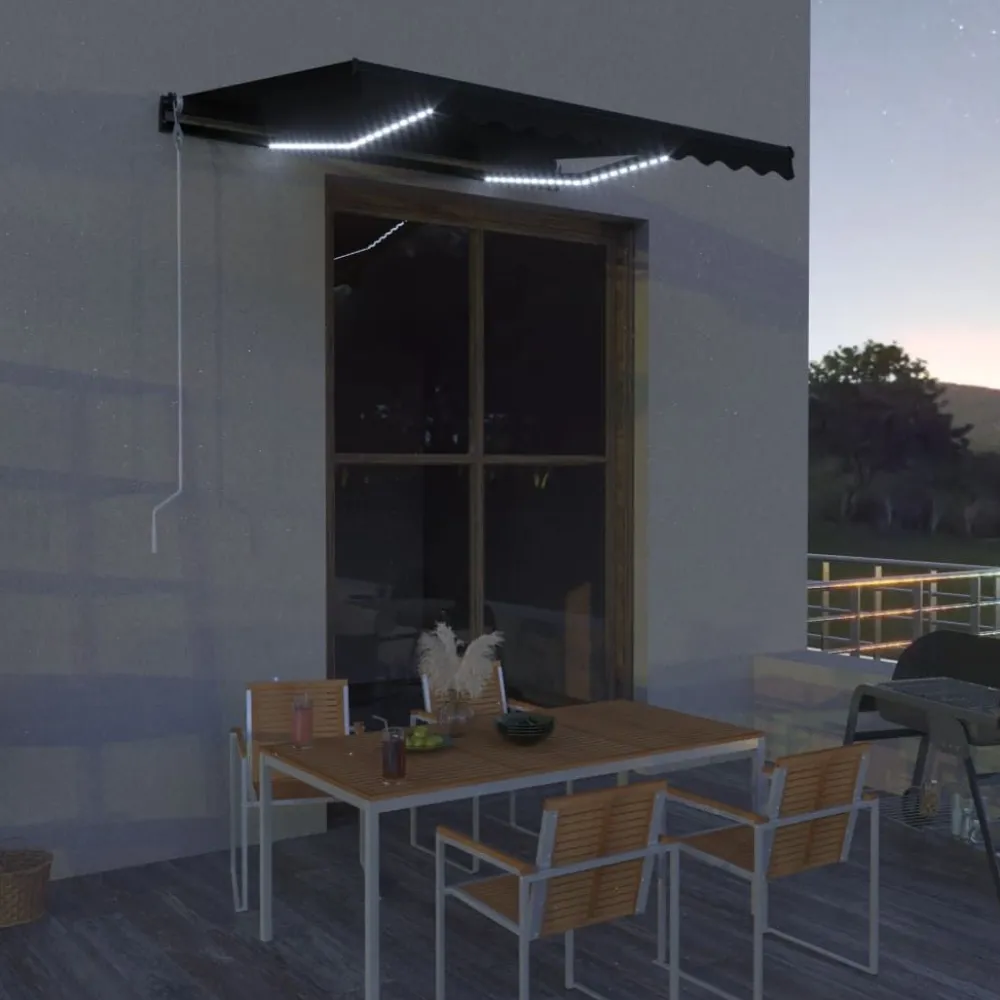 Outlet FinePRICE Sisäänkelattava markiisi 2 LED/tuulisensori 300x250 cm sininen/valkoinen