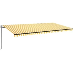 Outlet FinePRICE Sisäänkelattava markiisi 2 LED/tuulisensori 300x250 cm sininen/valkoinen