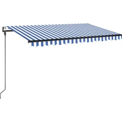 Outlet FinePRICE Sisäänkelattava markiisi 2 LED/tuulisensori 300x250 cm sininen/valkoinen