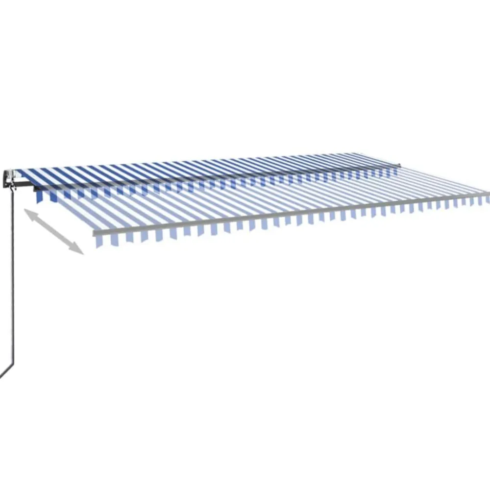 Outlet FinePRICE Sisäänkelattava markiisi 2 LED/tuulisensori 300x250 cm sininen/valkoinen
