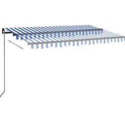 Outlet FinePRICE Sisäänkelattava markiisi 2 LED/tuulisensori 300x250 cm sininen/valkoinen