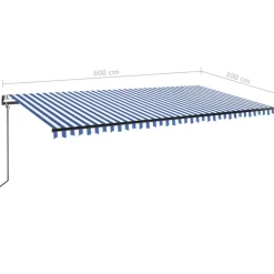Outlet FinePRICE Sisäänkelattava markiisi 2 LED/tuulisensori 300x250 cm sininen/valkoinen
