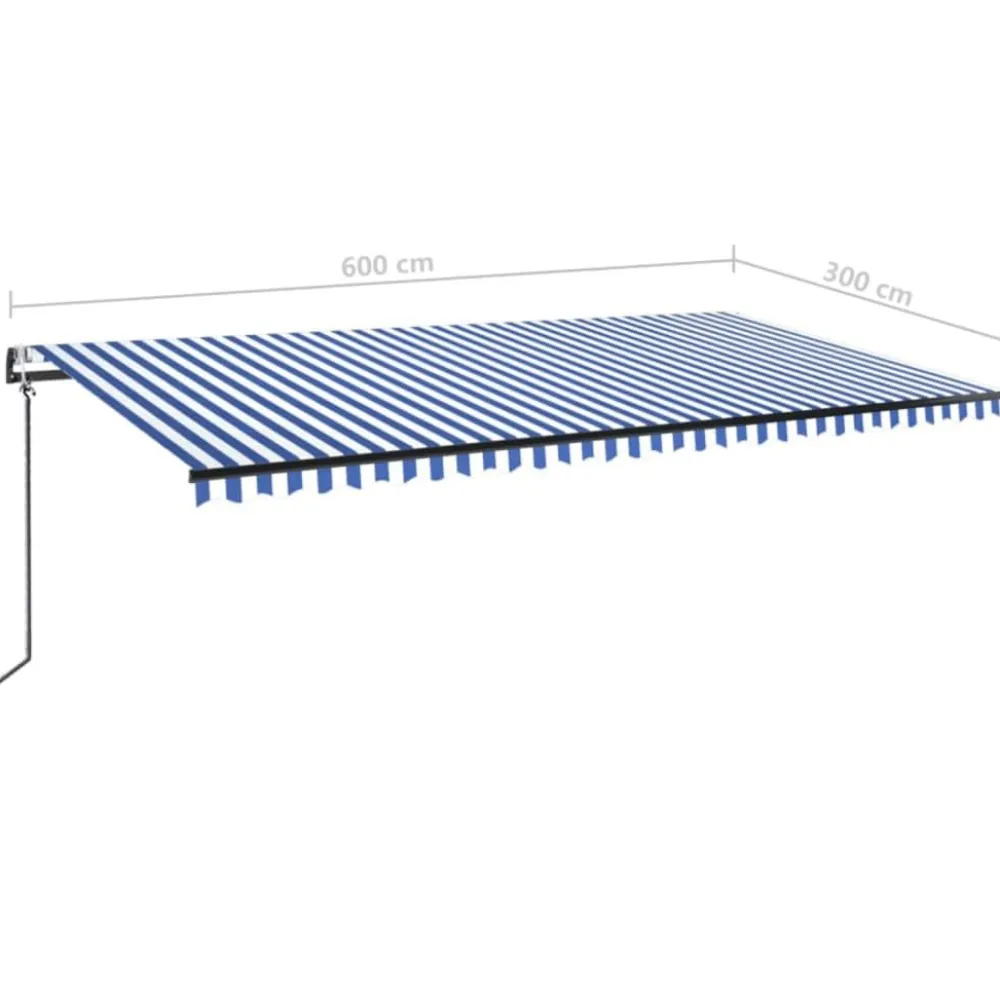 Outlet FinePRICE Sisäänkelattava markiisi 2 LED/tuulisensori 300x250 cm sininen/valkoinen