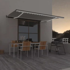 Outlet FinePRICE Sisäänkelattava markiisi 2 LED/tuulisensori 300x250 cm sininen/valkoinen