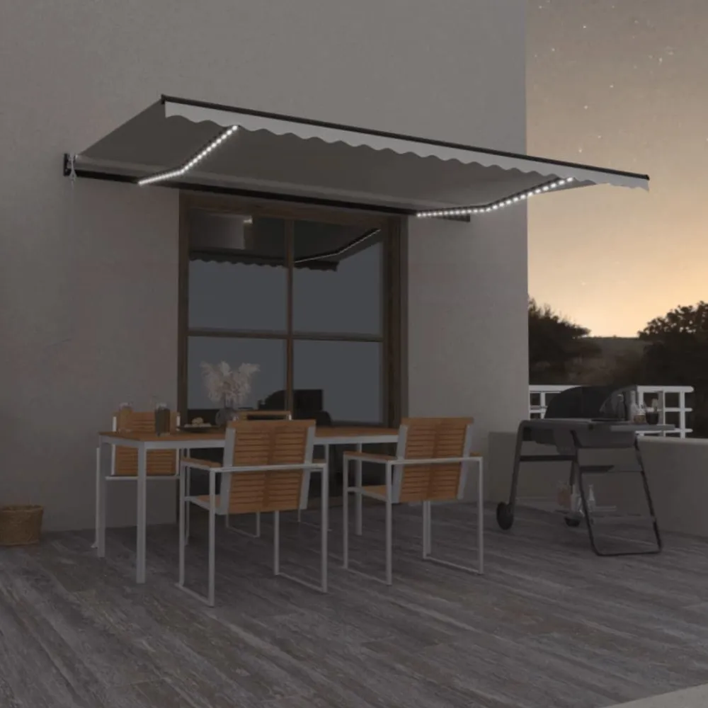 Outlet FinePRICE Sisäänkelattava markiisi 2 LED/tuulisensori 300x250 cm sininen/valkoinen