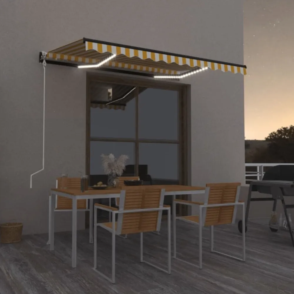 Outlet FinePRICE Sisäänkelattava markiisi 2 LED/tuulisensori 300x250 cm sininen/valkoinen