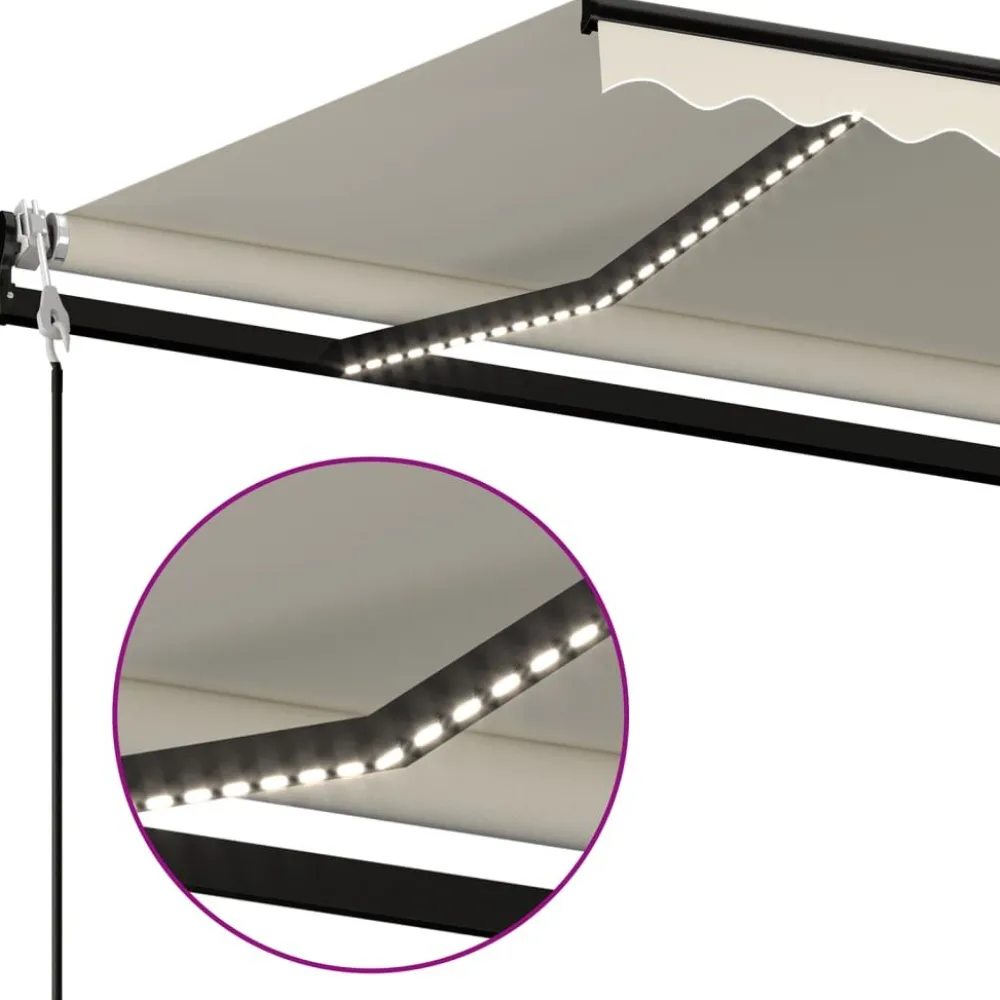 Outlet FinePRICE Sisäänkelattava markiisi 2 LED/tuulisensori 300x250 cm sininen/valkoinen