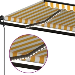 Outlet FinePRICE Sisäänkelattava markiisi 2 LED/tuulisensori 300x250 cm sininen/valkoinen