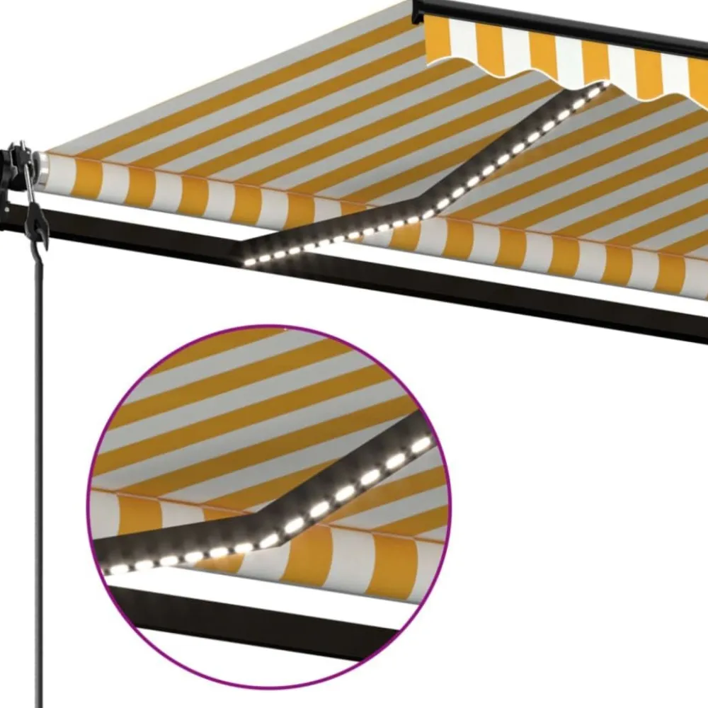 Outlet FinePRICE Sisäänkelattava markiisi 2 LED/tuulisensori 300x250 cm sininen/valkoinen