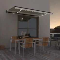 Outlet FinePRICE Sisäänkelattava markiisi 2 LED/tuulisensori 300x250 cm sininen/valkoinen