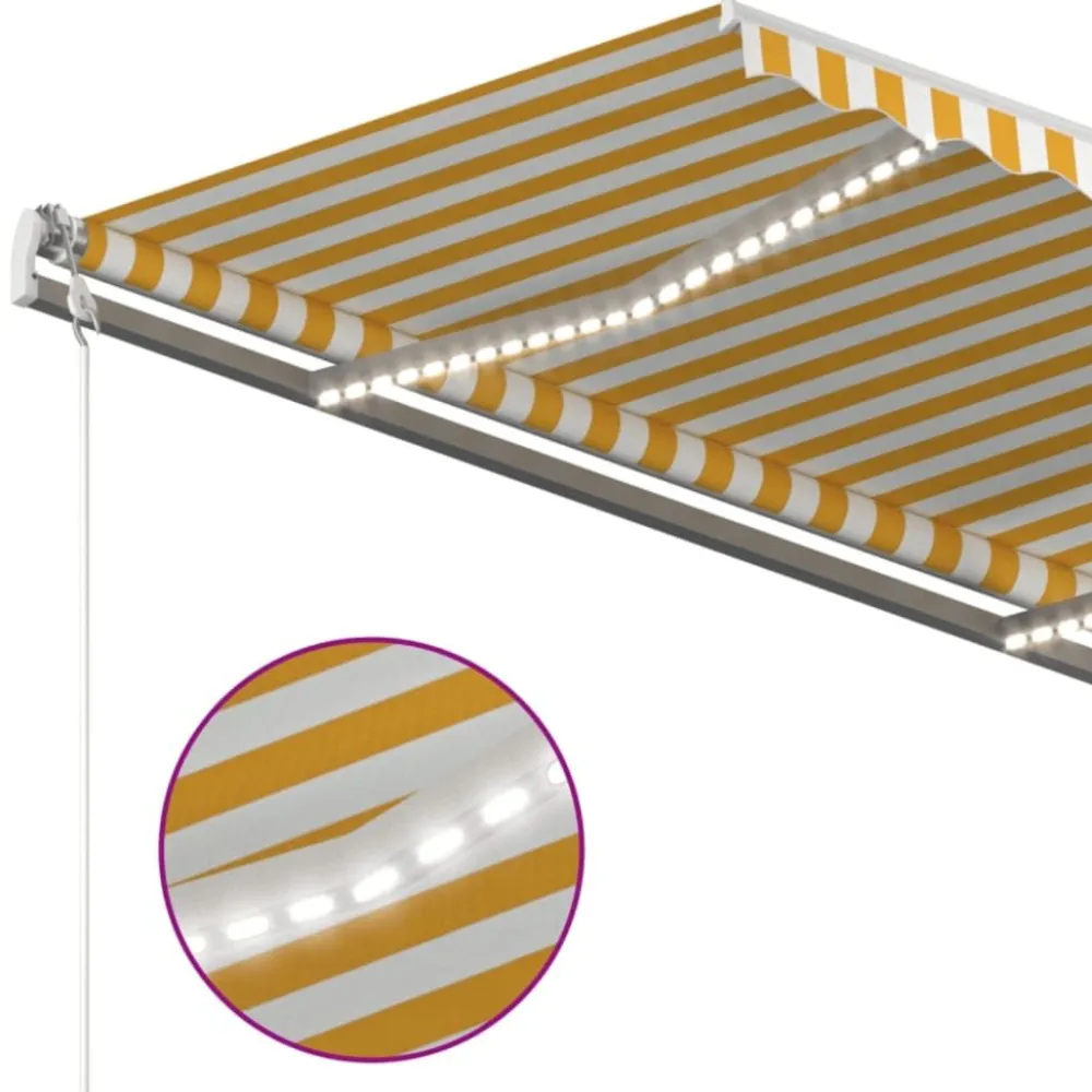 Best FinePRICE Sisäänkelattava markiisi LED/tuulisensori 300x250cm keltainen/valkoinen