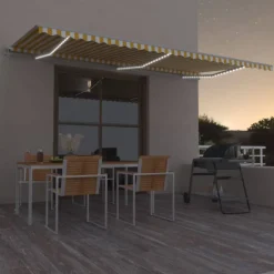 Best FinePRICE Sisäänkelattava markiisi LED/tuulisensori 300x250cm keltainen/valkoinen